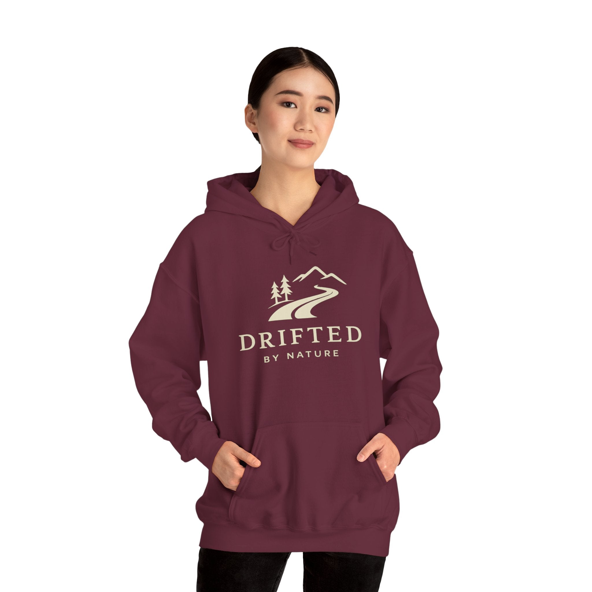Drifted by Nature Hoodie — Minimal Mountain Road Graphic Hoodie