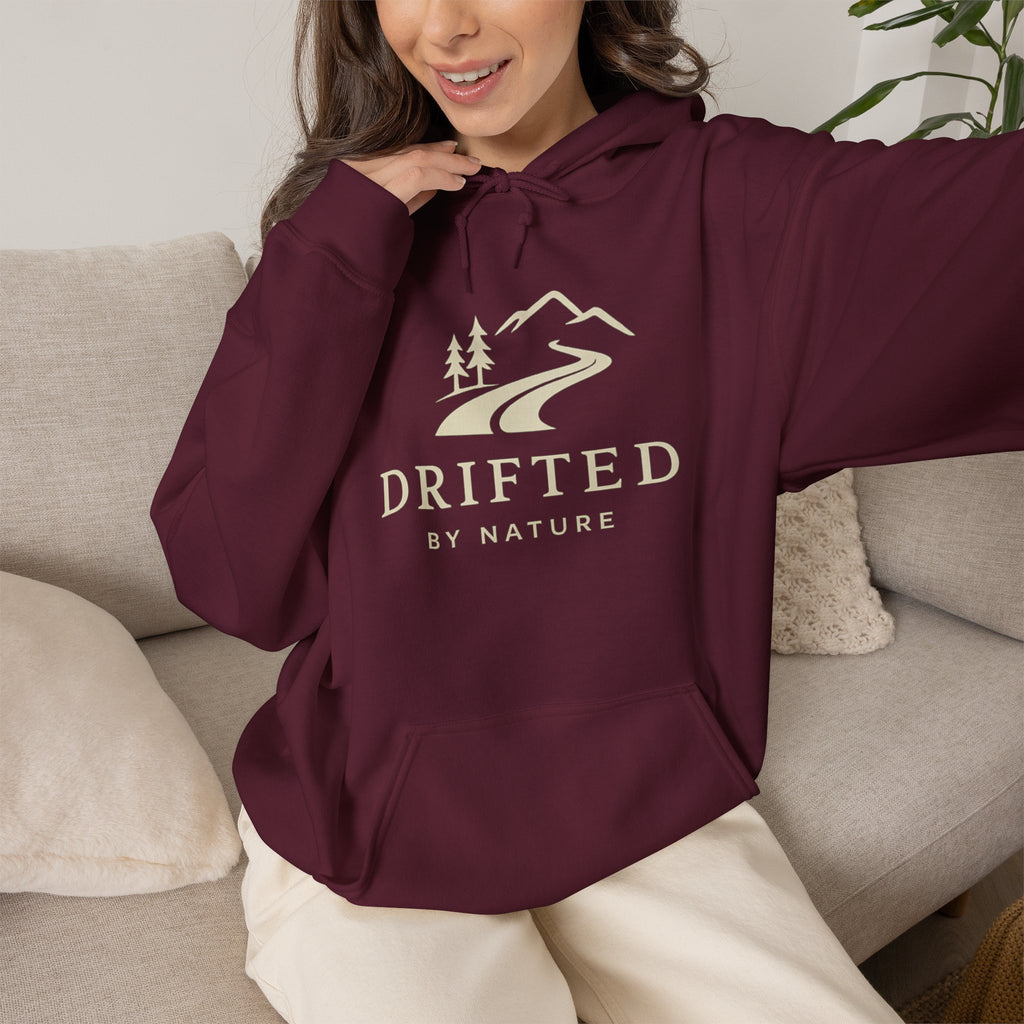 Drifted by Nature Hoodie — Minimal Mountain Road Graphic Hoodie