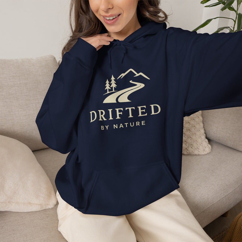 Drifted by Nature Hoodie — Minimal Mountain Road Graphic Hoodie